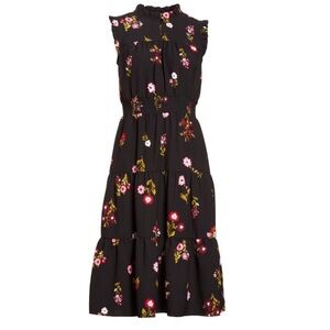 Kate Spade in Bloom Black floral smocked waist sleeveless dress-Small